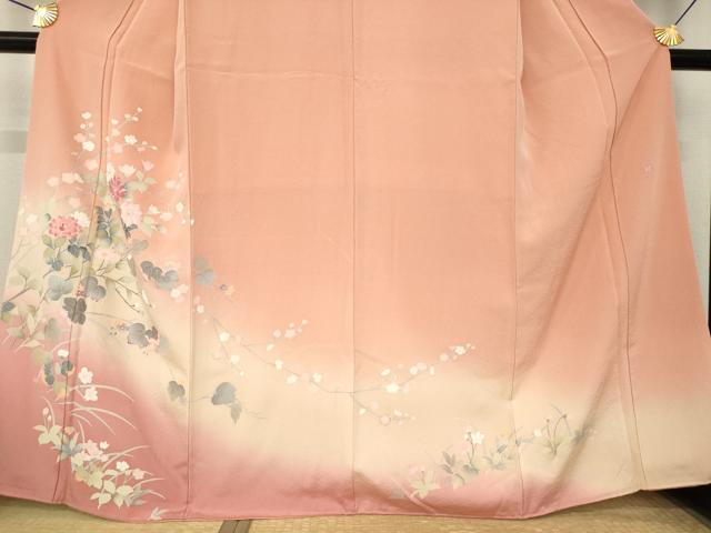 平和屋着物●訪問着 友禅 作家物 草花文 暈し染め 正絹 逸品 未使用 AABL7276ck