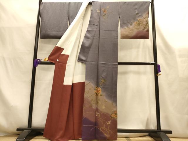 平和屋着物■訪問着 手描き 葡萄 草花文 暈し染め 鈴乃屋扱い 正絹 逸品 AABL7287br