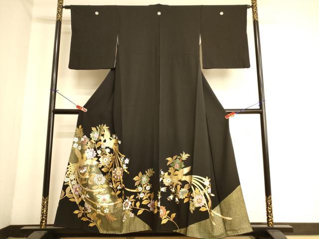 平和屋着物■豪華黒留袖 鳳凰花文 金彩 正絹 逸品 AABL7293br