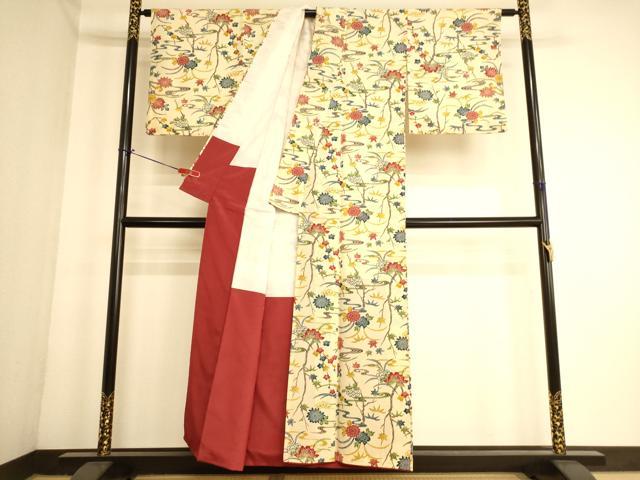 平和屋着物■上質な小紋 型染め 流水枝花文 正絹 逸品 AABL7295br