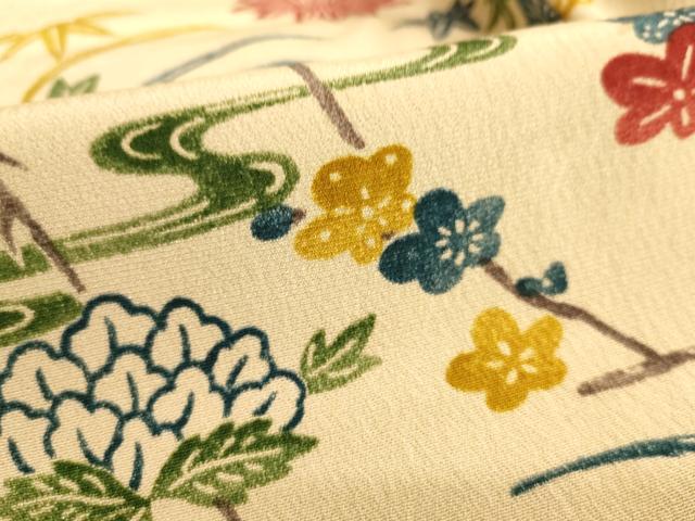 平和屋着物■上質な小紋 型染め 流水枝花文 正絹 逸品 AABL7295br