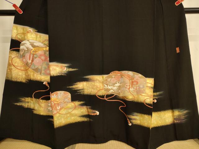 平和屋着物■豪華黒留袖 作家物 駒刺繍 花文箱 金彩 正絹 逸品 AABL7303br