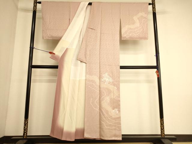 平和屋着物■訪問着 絞り 刺繍 舞扇花文 正絹 逸品 AABL7304br