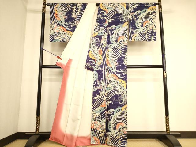 平和屋着物■上質な小紋 源氏車立波花文 金彩 正絹 逸品 AABL7316br