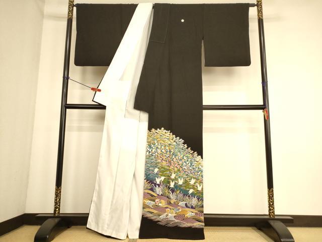 平和屋着物■豪華黒留袖 作家物 松竹梅飛鶴立波文 正絹 逸品 AABL7317br