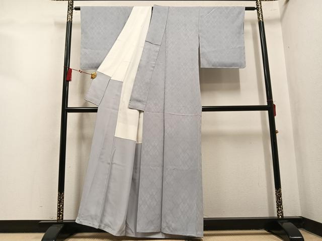 平和屋着物●上質な色無地 菱地紋 白鼠色 正絹 逸品 AABL7330ph