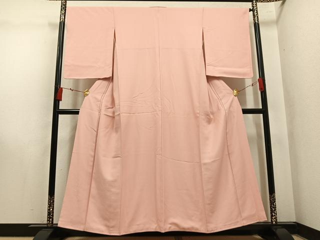平和屋着物●上質な色無地 草花地紋 水柿色 正絹 逸品 AABL7331ph