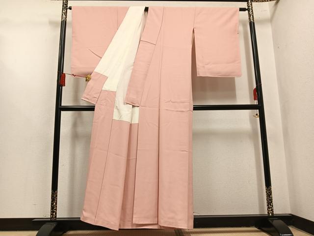 平和屋着物●上質な色無地 草花地紋 水柿色 正絹 逸品 AABL7331ph