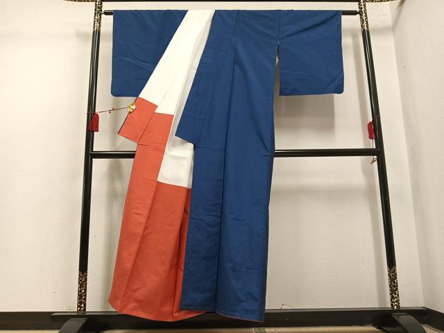 平和屋着物▼本場縞大島紬 色無地 鉄御納戸色 正絹 逸品 AABL7355ph