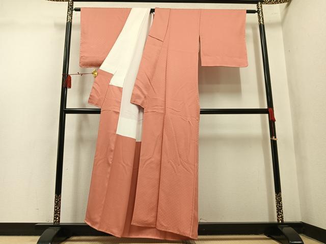 平和屋着物●上質な色無地 檜垣地紋 曙色 正絹 逸品 未使用 AABL7360ph
