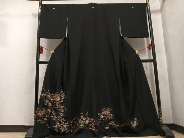 平和屋着物●豪華黒留袖 総刺繍 松竹梅鏡裏文 金糸 正絹 逸品 AABL7378ph