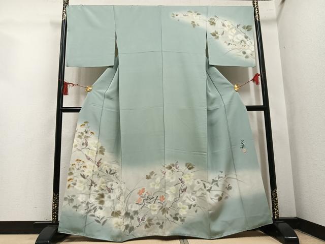 平和屋着物●訪問着 作家物 手描き 草花文 暈し染め 正絹 逸品 AABL7384ph