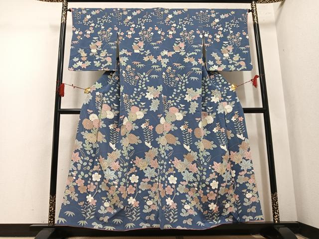 平和屋着物●訪問着 草花文 金彩 鬼しぼ縮緬 正絹 逸品 AABL7389ph