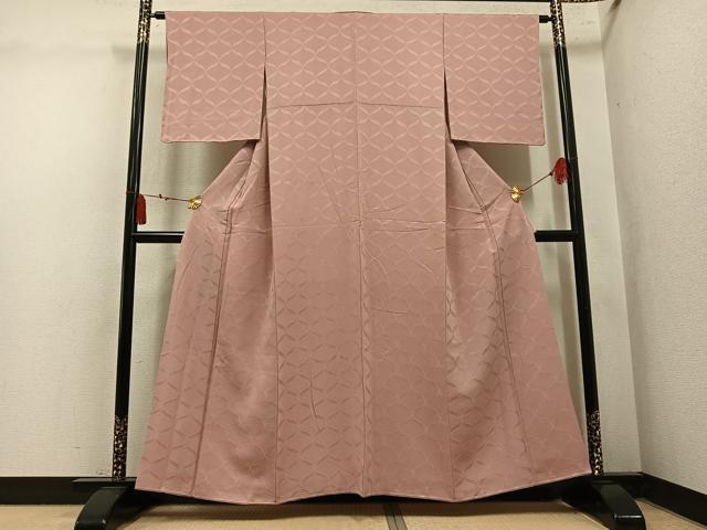 平和屋着物●上質な色無地 網目地紋 水柿色 正絹 逸品 AABL7391ph