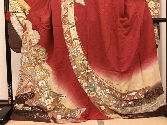 平和屋着物●豪華振袖 刺繍 御所車草花文 暈し染め 金彩 正絹 逸品 AABL7400ph