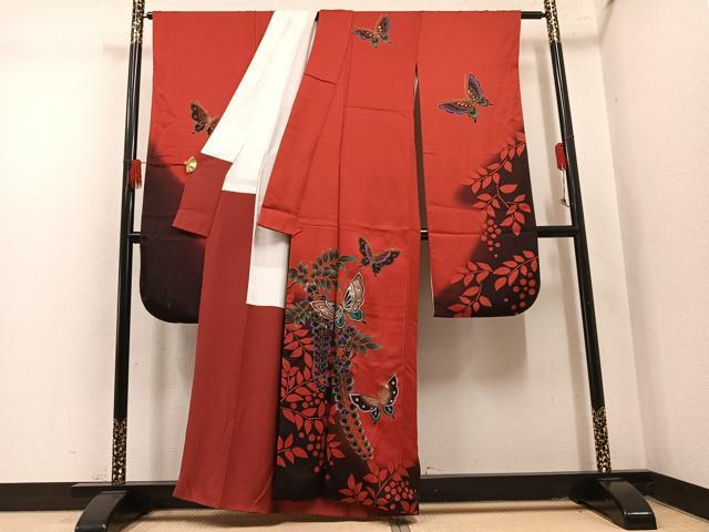 平和屋着物●豪華振袖 花蝶文 暈し染め 金彩 正絹 逸品 AABL7402ph