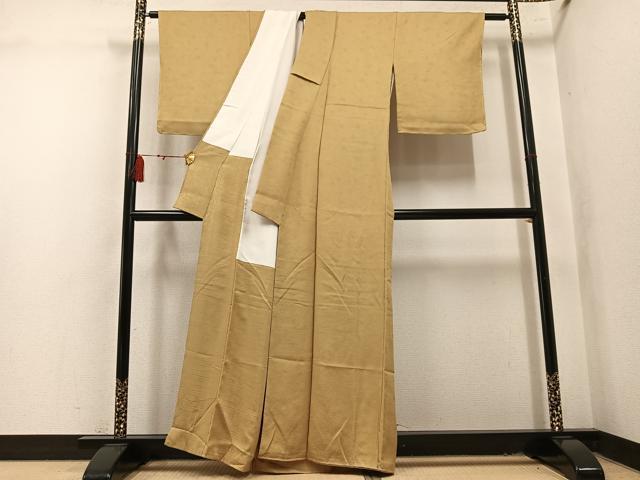 平和屋着物●上質な色無地 草花地紋 枯色 正絹 逸品 未使用 AABL7408ph