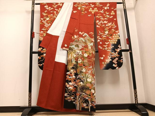 平和屋着物●豪華振袖 駒刺繍 草花文 暈し染め 金彩 正絹 逸品 AABL7418ph