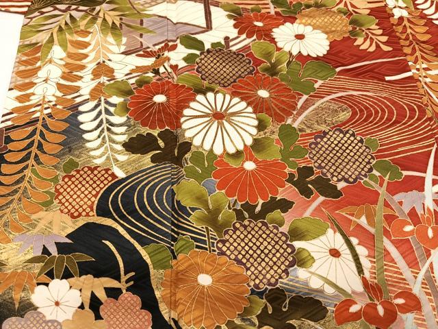 平和屋着物●豪華振袖 駒刺繍 草花文 暈し染め 金彩 正絹 逸品 AABL7418ph