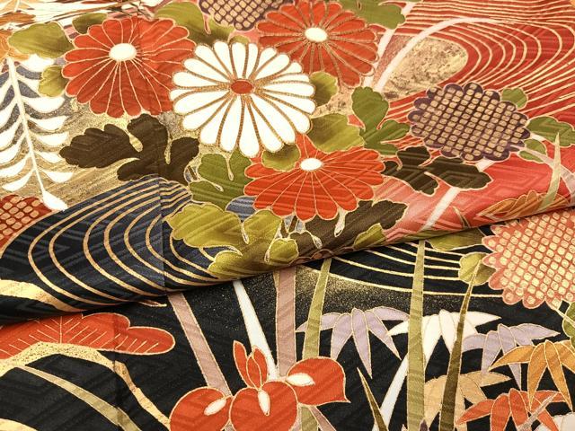 平和屋着物●豪華振袖 駒刺繍 草花文 暈し染め 金彩 正絹 逸品 AABL7418ph