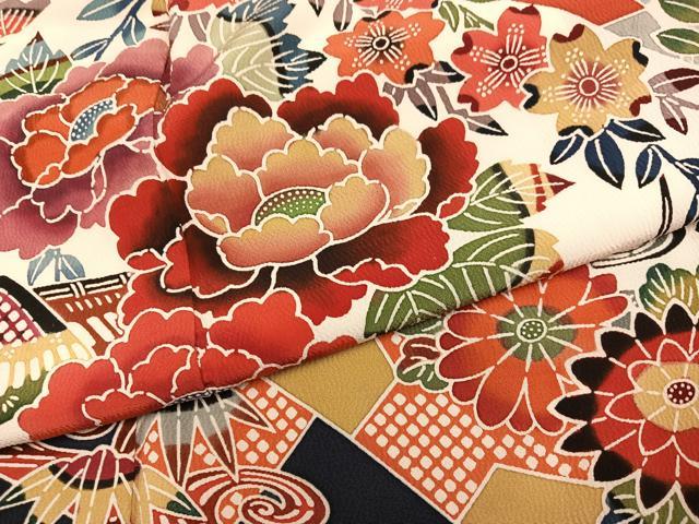 平和屋着物●豪華振袖 紅型 風景草花文 正絹 逸品 AABL7420ph