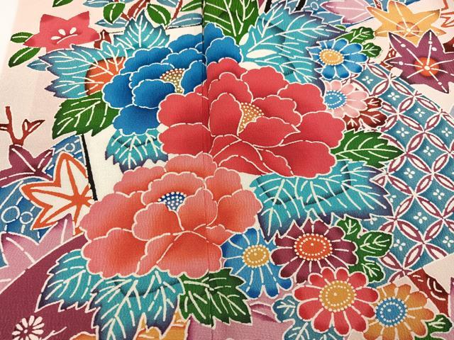 平和屋着物●豪華振袖 紅型 流水草花文 正絹 逸品 AABL7422ph