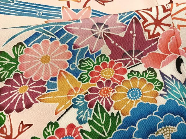 平和屋着物●豪華振袖 紅型 流水草花文 正絹 逸品 AABL7422ph