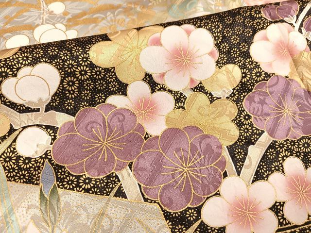 平和屋着物●豪華振袖 草花文 金彩 正絹 逸品 AABL7427ph