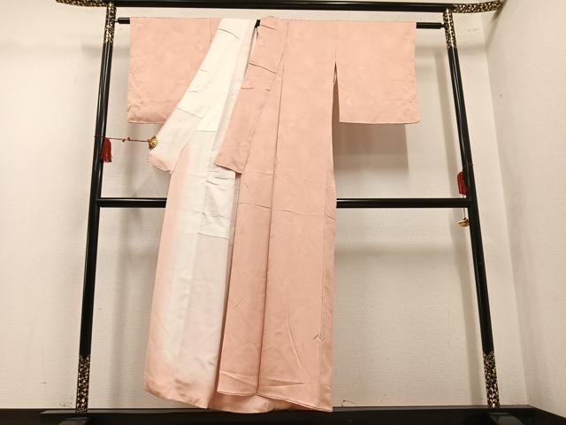 平和屋着物▼上質な色無地 草花地紋 肉色 正絹 逸品 AABL7451ph