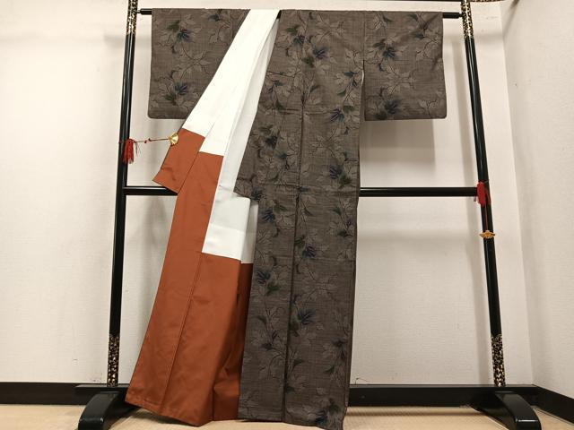平和屋着物●本場大島紬 9マルキ 葉尽くし 正絹 逸品 AABL7467ph
