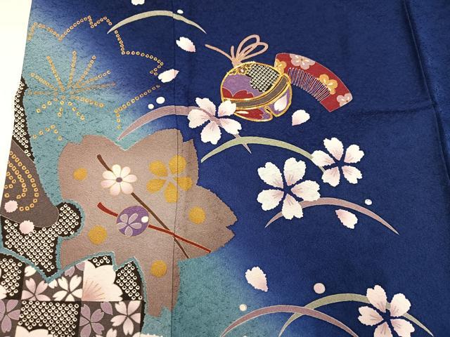 平和屋着物●豪華振袖 駒刺繍 桜 鈴 櫛 簪 暈し染め 金彩 正絹 逸品 AABL7471ph