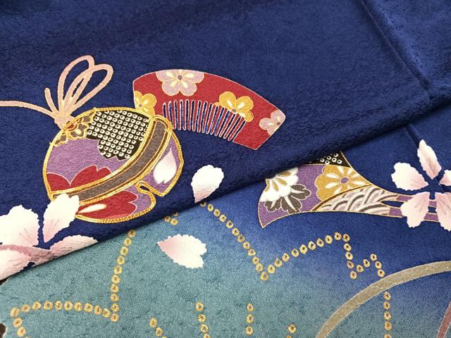 平和屋着物●豪華振袖 駒刺繍 桜 鈴 櫛 簪 暈し染め 金彩 正絹 逸品 AABL7471ph