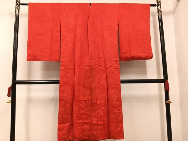平和屋着物●アンティーク 大正ロマン 長襦袢 袷 鳳凰地紋 緋色 正絹 逸品 AABL7480ph