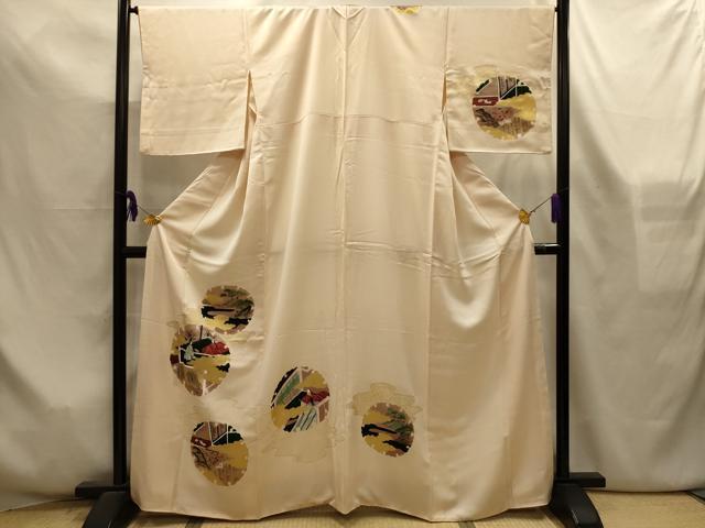 平和屋着物■訪問着 手描き 刺繍 雪輪人物風景文 金糸 金彩 正絹 逸品 AABL7498sx