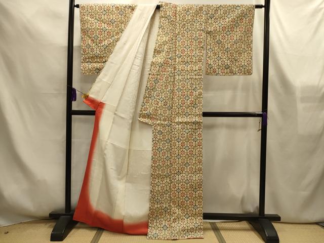 平和屋着物■上質な紬 花格子 正絹 逸品 AABL7508sx