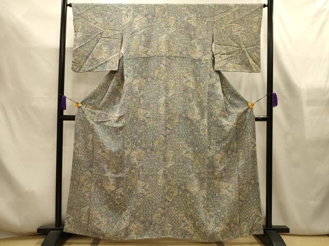 平和屋着物■上質な小紋 亀甲風景文 鬼しぼ縮緬 正絹 逸品 AABL7515sx