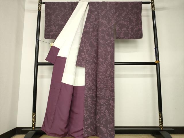 平和屋着物●訪問着 お召ちりめん 花唐草文 正絹 逸品 AABL7522ck