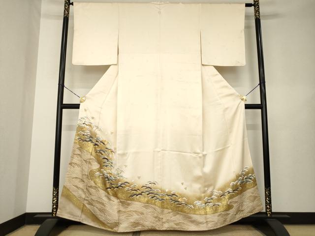 平和屋着物●豪華色留袖 駒刺繍 千鳥 流水松文 暈し染め 金彩 正絹 逸品 AABL7529ck