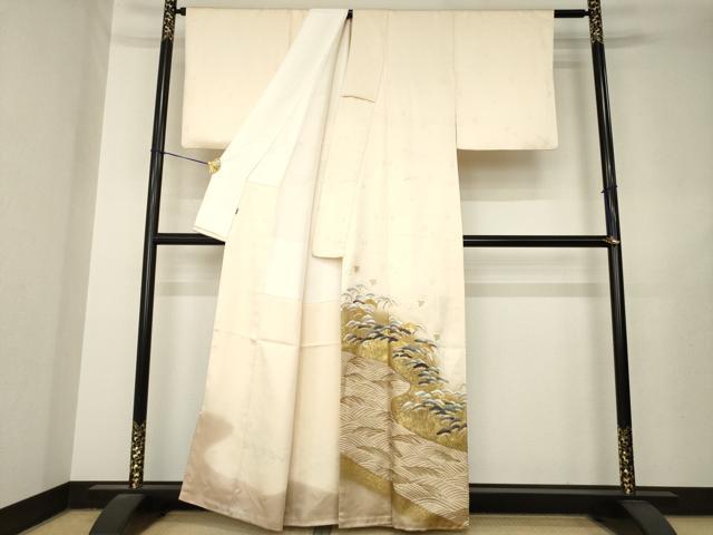平和屋着物●豪華色留袖 駒刺繍 千鳥 流水松文 暈し染め 金彩 正絹 逸品 AABL7529ck