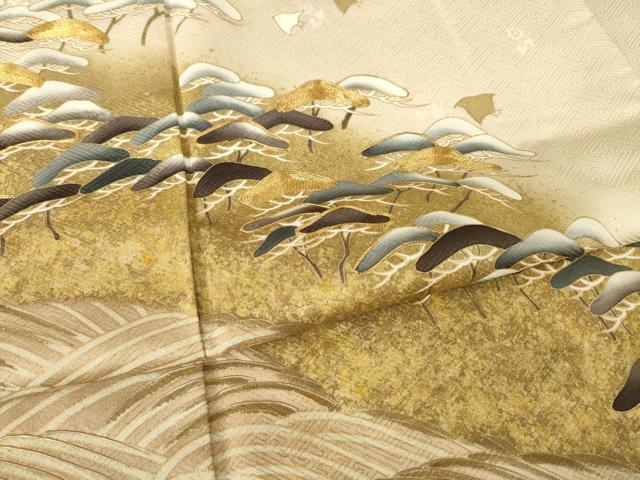 平和屋着物●豪華色留袖 駒刺繍 千鳥 流水松文 暈し染め 金彩 正絹 逸品 AABL7529ck