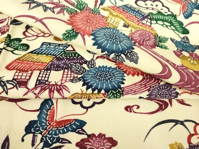 平和屋着物●上質な小紋 紅型 流水風景花文 正絹 逸品 AABL7535ck