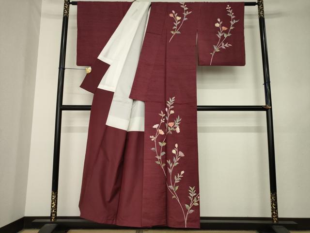 平和屋着物●訪問着 友禅 白山紬地 草花文 正絹 逸品 AABL7536ck