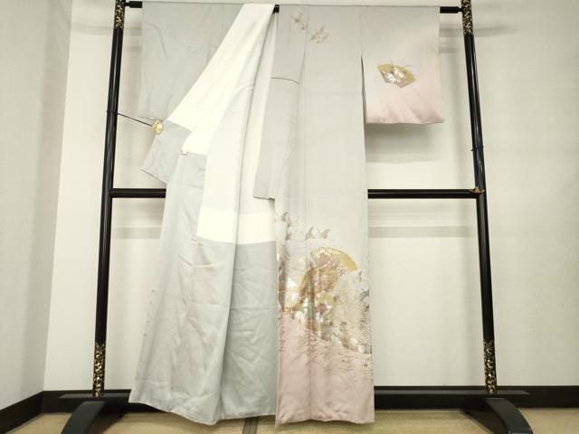 平和屋着物●訪問着 地紙飛鶴花文 暈し染め 金銀彩 正絹 逸品 AABL7567ck