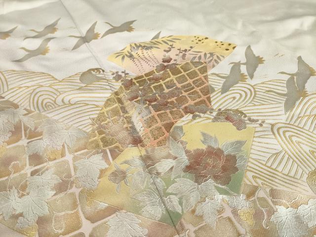 平和屋着物●訪問着 地紙飛鶴花文 暈し染め 金銀彩 正絹 逸品 AABL7567ck