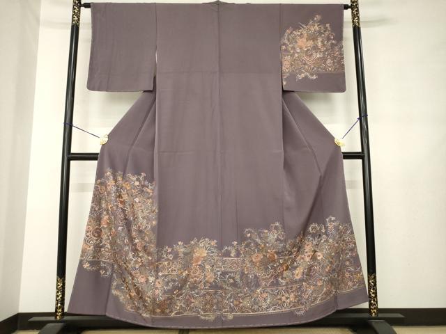 平和屋着物●訪問着 総刺繍 更紗飾花文 正絹 逸品 未使用 AABL7571ck