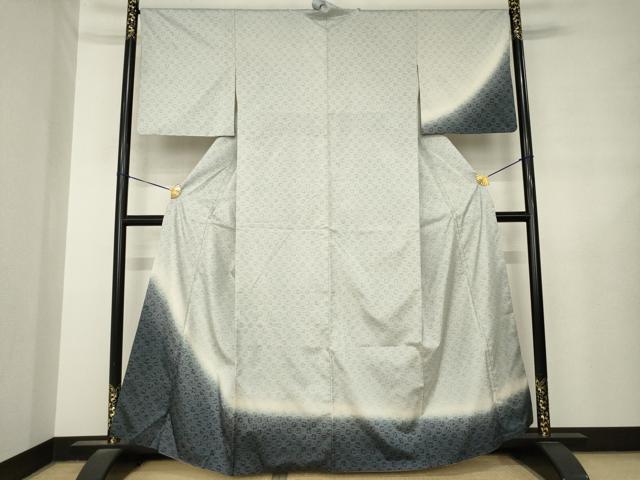 平和屋着物●本場大島紬 染大島 訪問着 市松文 草木小紋 暈し染め 正絹 逸品 AABL7574ck