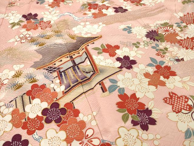 平和屋着物●豪華振袖 駒刺繍 風景花文 金銀彩 正絹 逸品 AABL7577ck