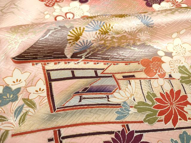 平和屋着物●豪華振袖 駒刺繍 風景花文 金銀彩 正絹 逸品 AABL7577ck