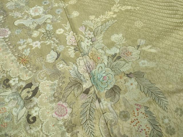 平和屋着物●訪問着 作家物 夕霧 お召地 手描き 草花文 正絹 逸品 AABL7579ck