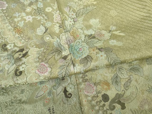 平和屋着物●訪問着 作家物 夕霧 お召地 手描き 草花文 正絹 逸品 AABL7579ck